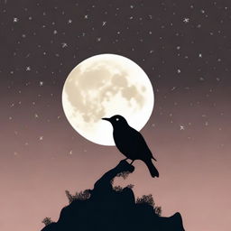 A small, delicate bird is perched on the edge of a full, glowing moon