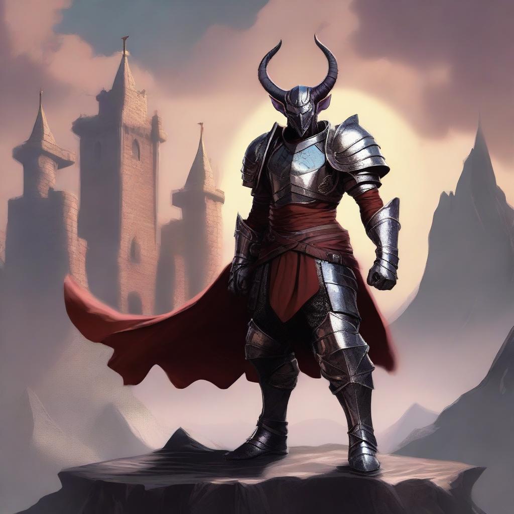 Create an image of a Tiefling paladin, standing tall and proud