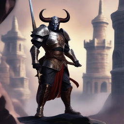 Create an image of a Tiefling paladin, standing tall and proud