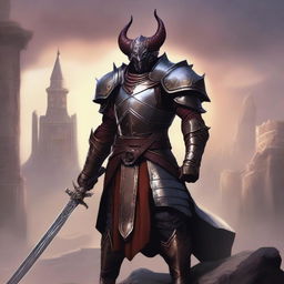 Create an image of a Tiefling paladin, standing tall and proud