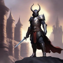 Create an image of a Tiefling paladin, standing tall and proud