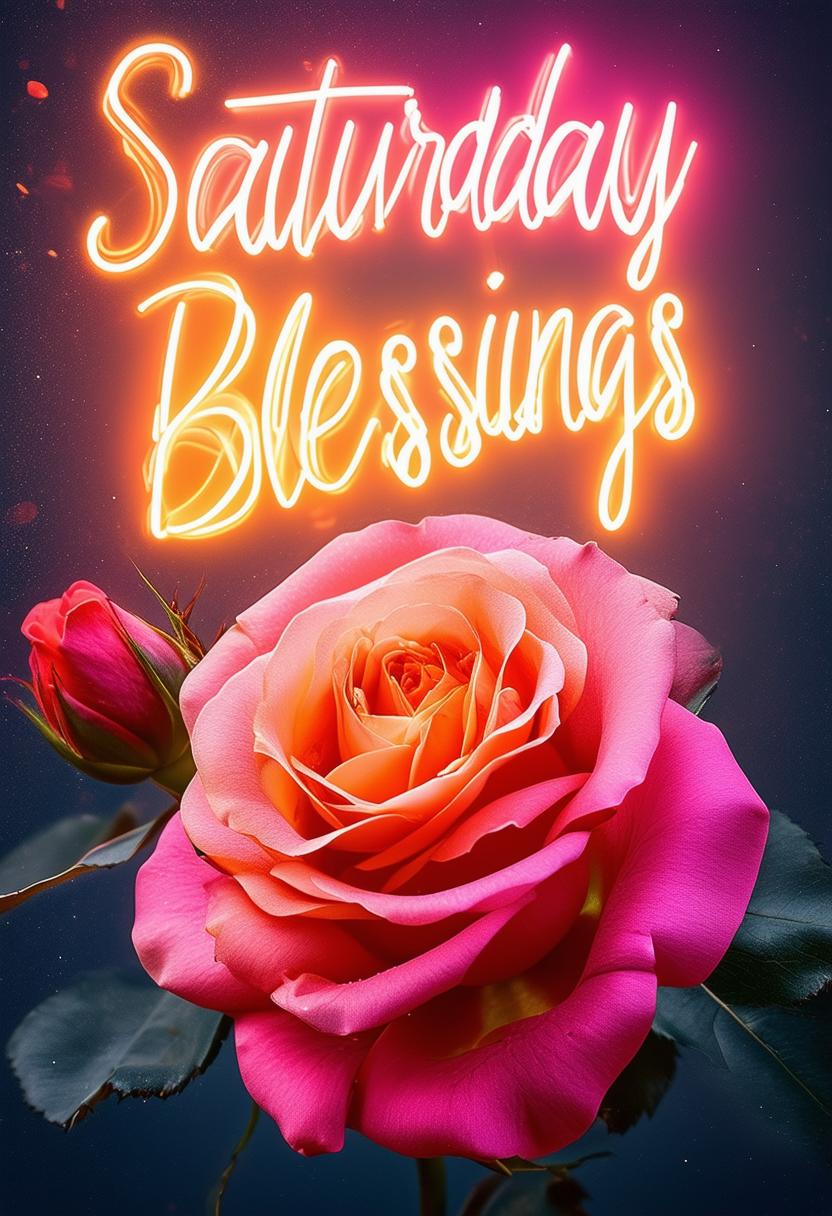 Design a 32k HD book cover for 'Saturday Blessings', featuring a beautiful picture of a rose