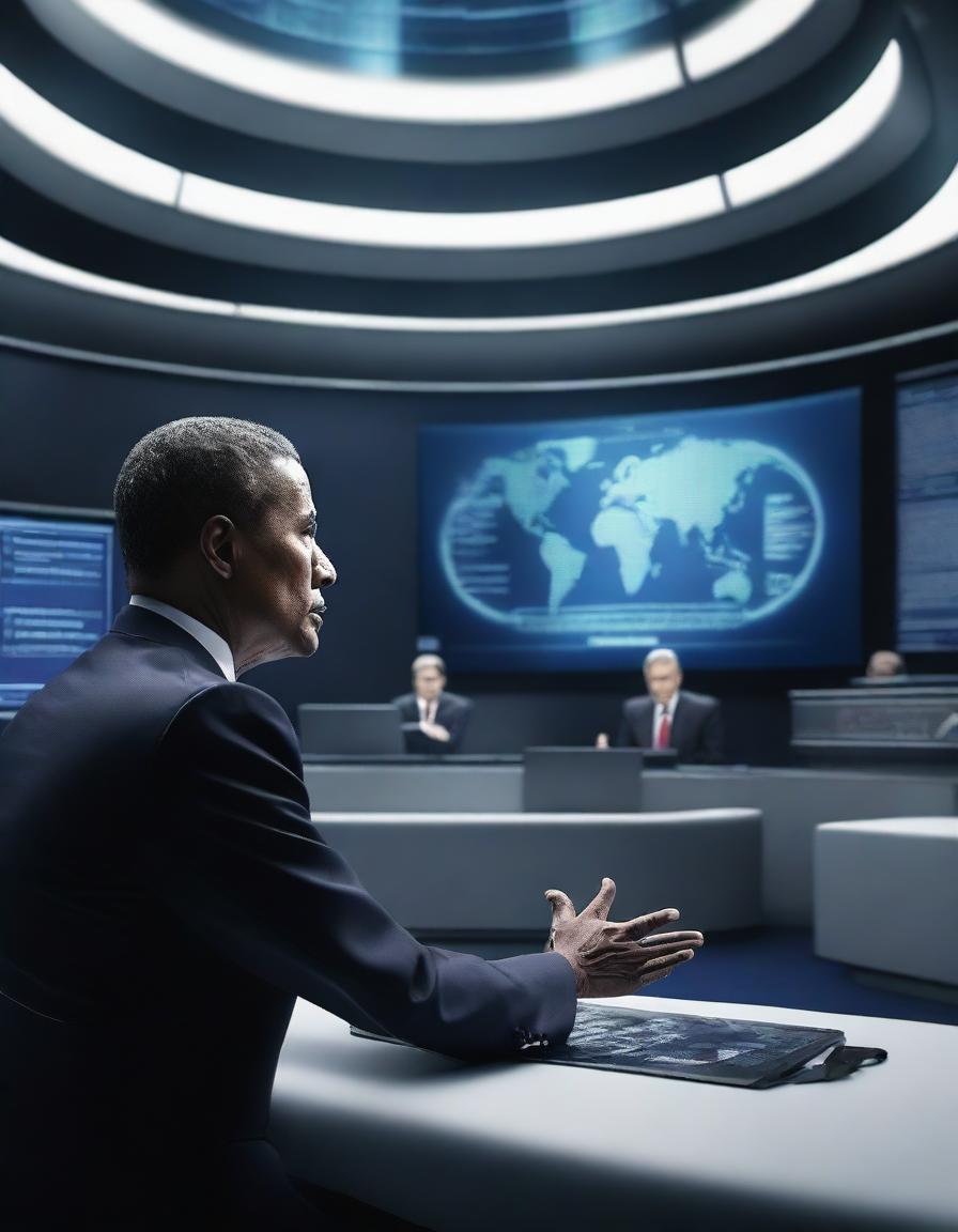 A high-definition, photojournalism shot of a presidential speech in a futuristic setting where technology and organic elements are seamlessly integrated, reflecting the Cyberorganic theme
