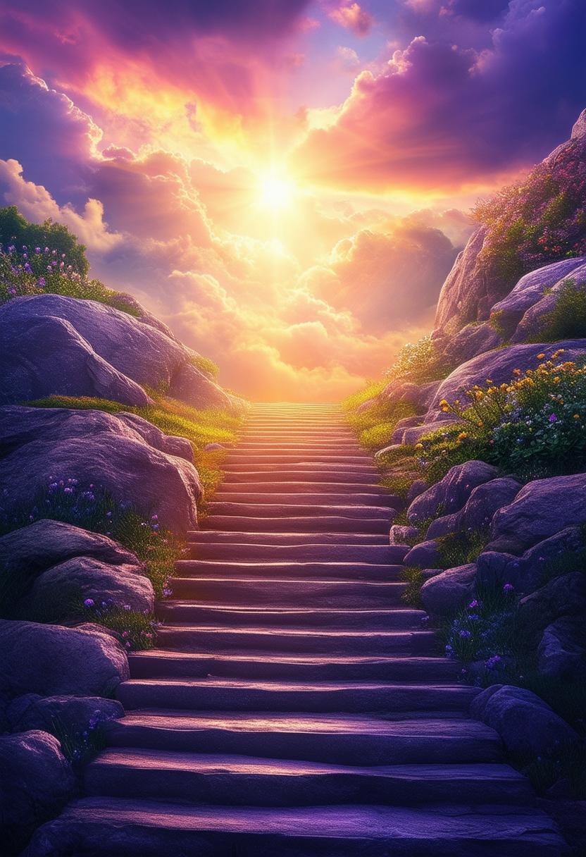 Design a 32k HD book cover for 'Saturday Blessings', featuring a beautiful stairway to heaven