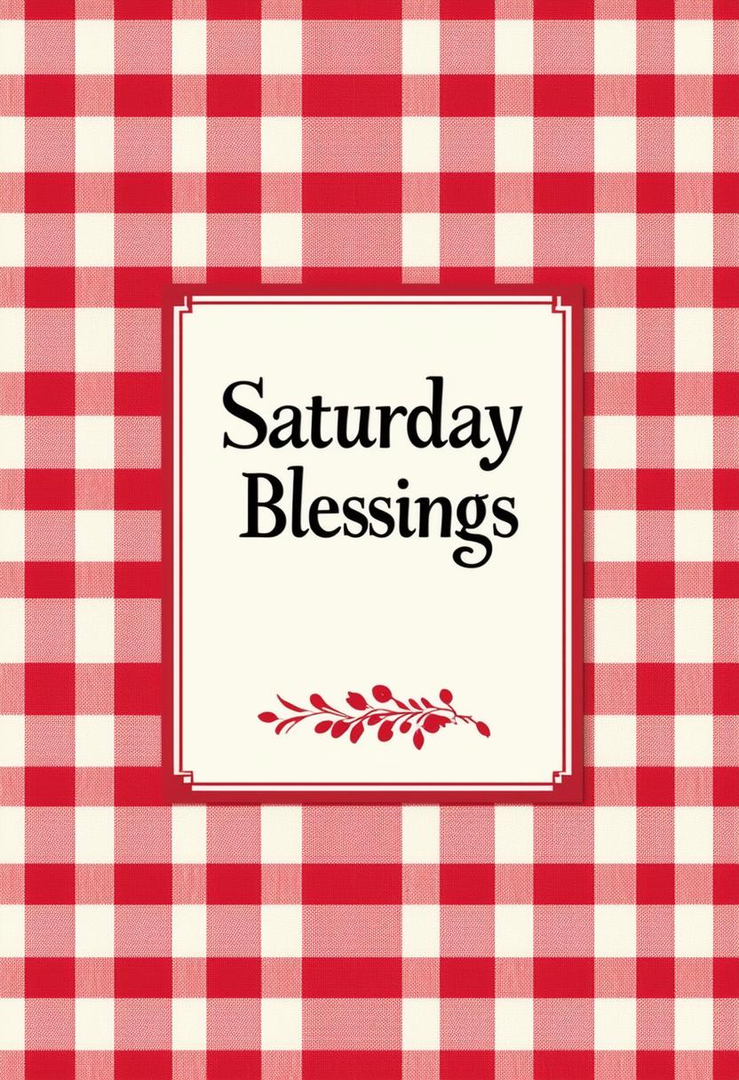 Design a 32k HD book cover for 'Saturday Blessings', featuring a gingham pattern background