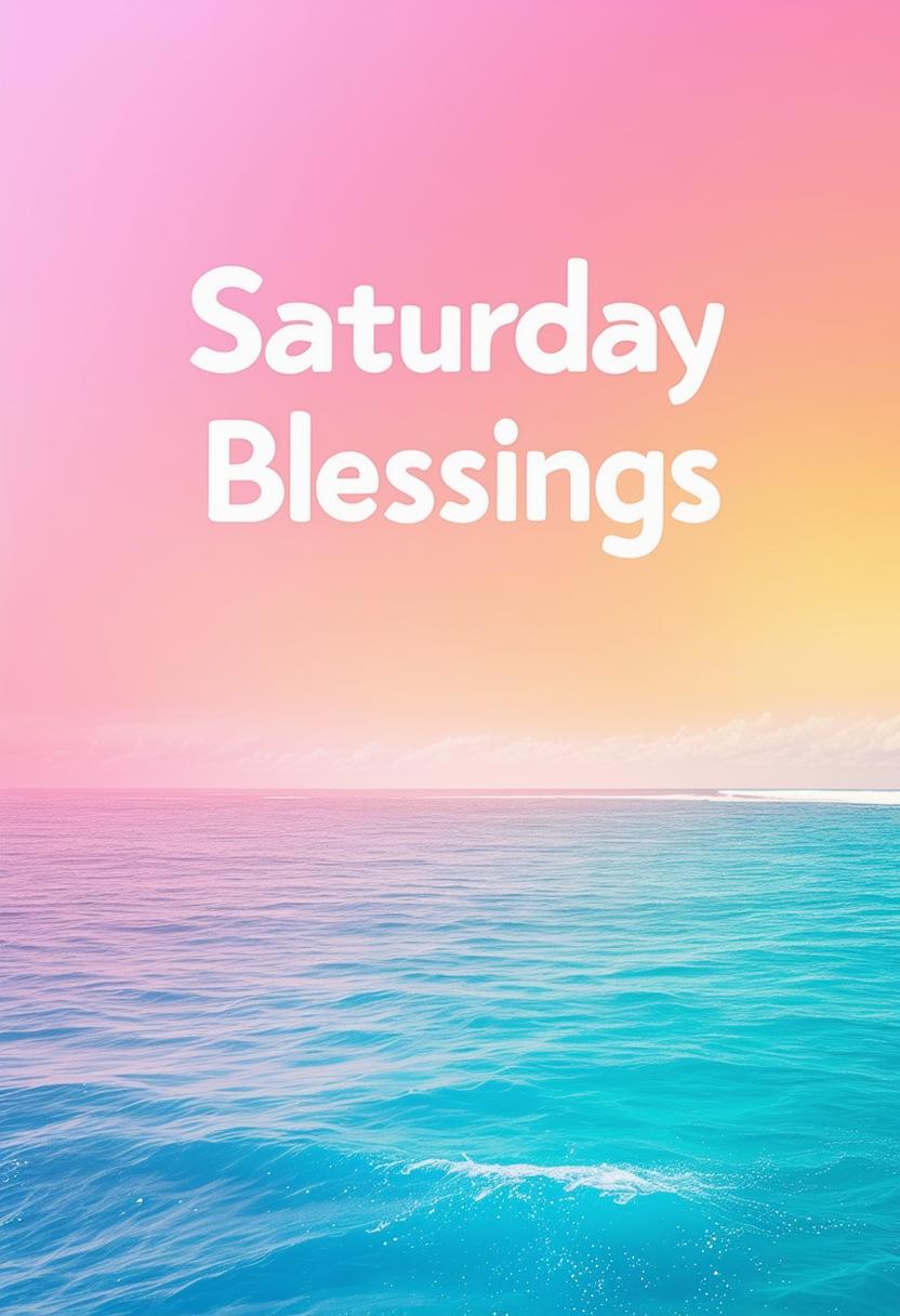 Design a 32k HD book cover for 'Saturday Blessings', featuring a pastel ombre ocean background