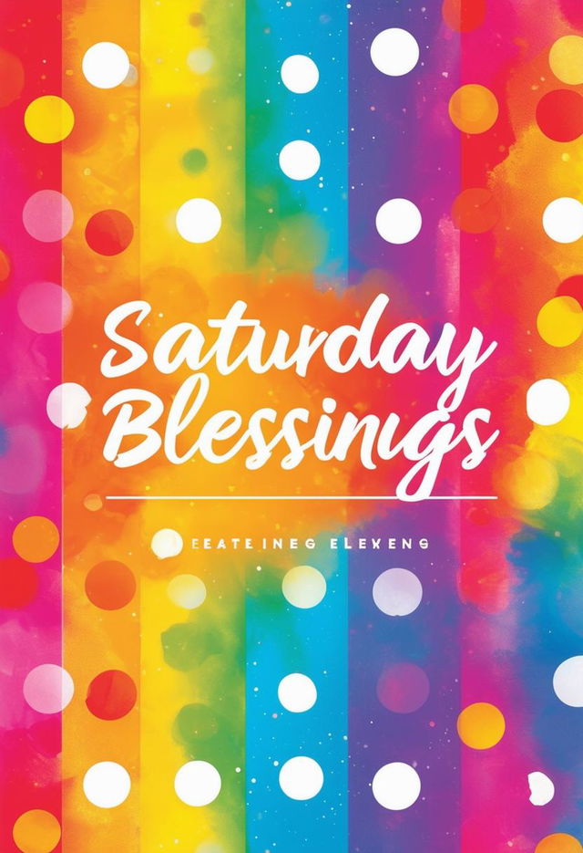 Design a 32k HD book cover for 'Saturday Blessings', featuring a rainbow polka dot background