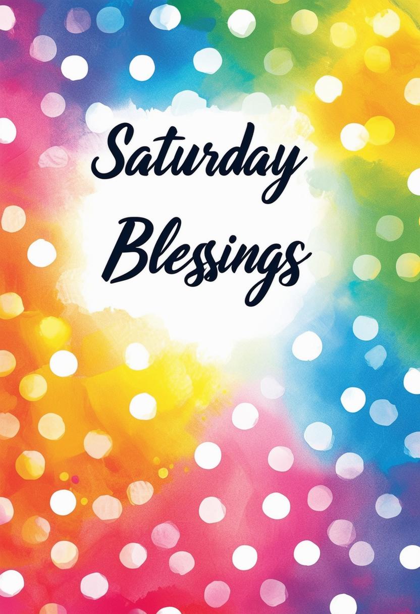 Design a 32k HD book cover for 'Saturday Blessings', featuring a rainbow polka dot background