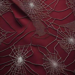 Create a close-up image of a dark, textured fabric with an intricate, eerie pattern such as lace that resembles spider webs or abstract, organic shapes reminiscent of holes