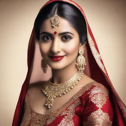 Generate an image of a beautiful Indian girl dressed in traditional attire, radiating with confidence and elegance