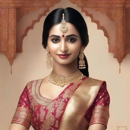 Generate an image of a beautiful Indian girl dressed in traditional attire, radiating with confidence and elegance