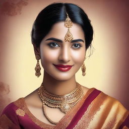 Generate an image of a beautiful Indian girl dressed in traditional attire, radiating with confidence and elegance