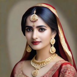 Generate an image of a beautiful Indian girl dressed in traditional attire, radiating with confidence and elegance