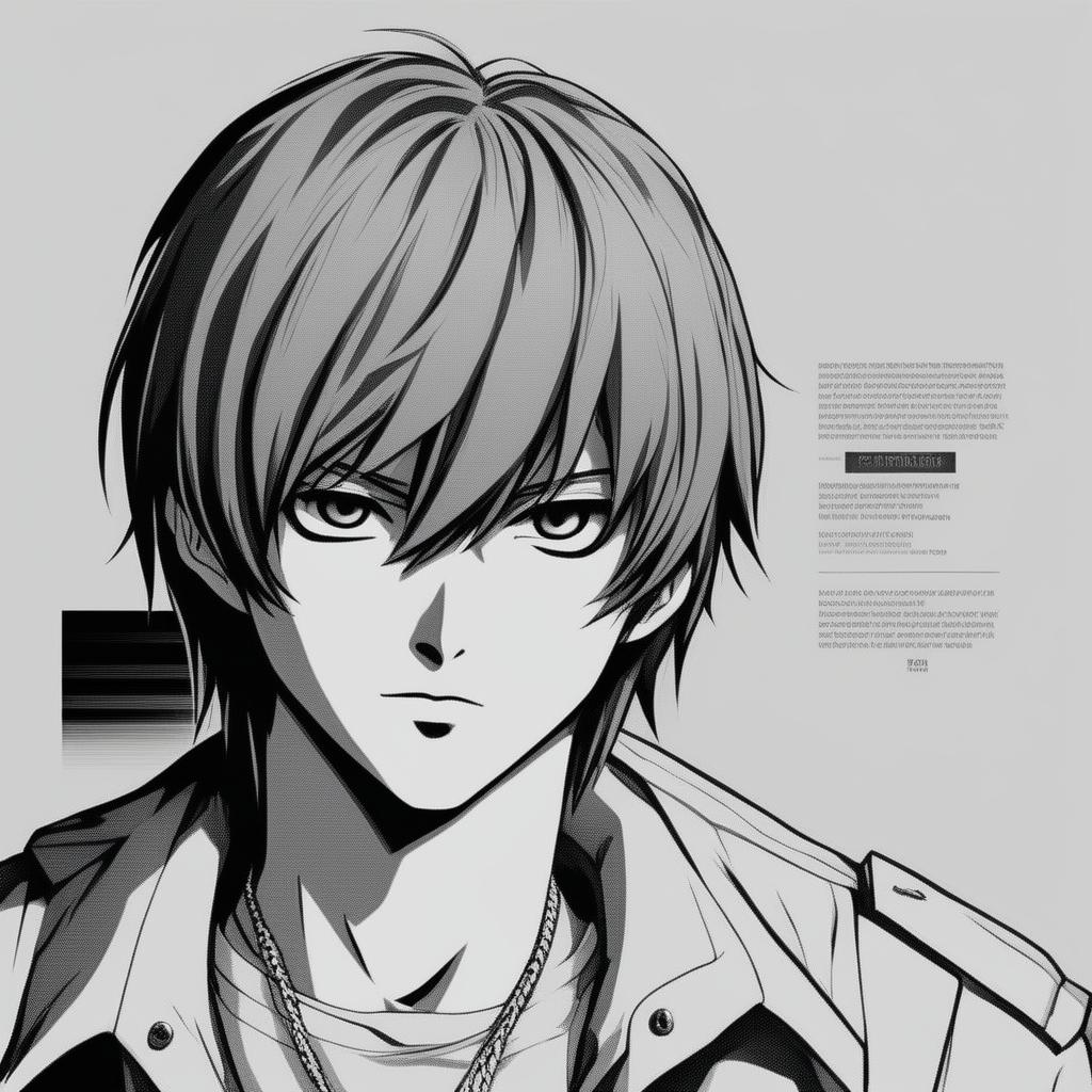 This is a request for a black and white profile picture of Light Yagami from Death Note with a plain background.