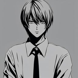 This is a request for a black and white profile picture of Light Yagami from Death Note with a plain background.