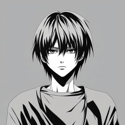 This is a request for a black and white profile picture of Light Yagami from Death Note with a plain background.