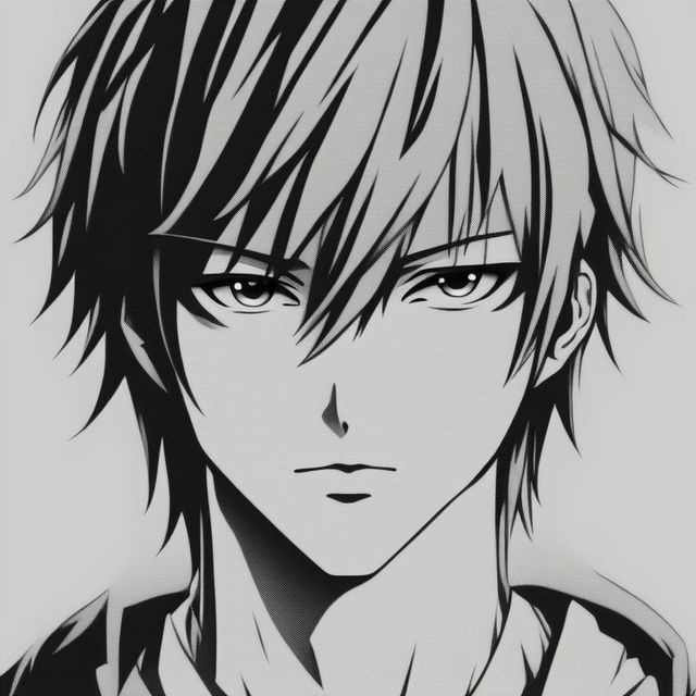 This is a request for a black and white profile picture of Light Yagami from Death Note with a plain background.