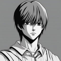 This is a revised request for a darker, grainy black and white profile picture of Light Yagami from Death Note with a plain background