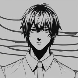 This is a revised request for a darker, grainy black and white profile picture of Light Yagami from Death Note with a plain background