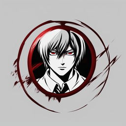 This is a revised request for a dark, grainy, coloured profile picture of Light Yagami from Death Note, encircled with a deep red avatar circle