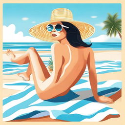 Generate an image of a woman sunbathing