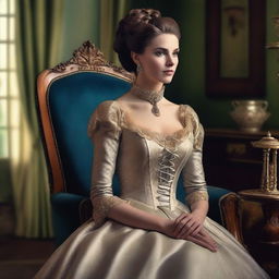 Create an ultra-high-definition 8k, photo-realistic image of a beautiful, elegant, confident, rich and powerful woman