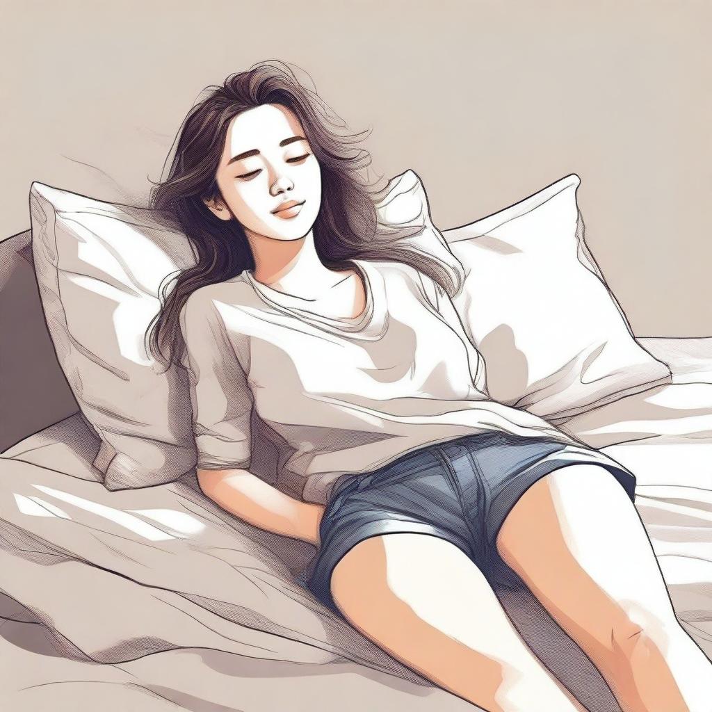 A tastefully drawn image of a woman lying on a bed