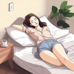 A tastefully drawn image of a woman lying on a bed