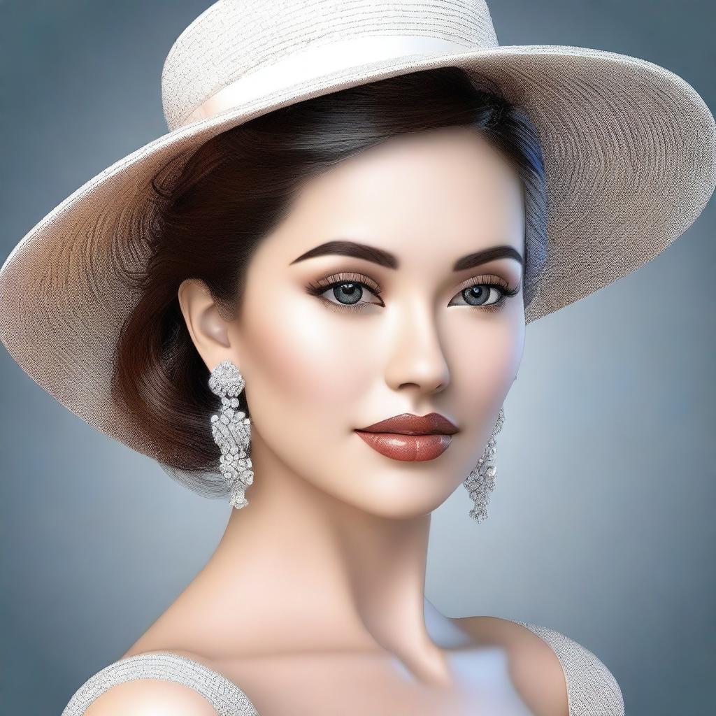 Generate a 3D image of a beautiful woman. The image should be tastefully done, highlighting her elegance and beauty.