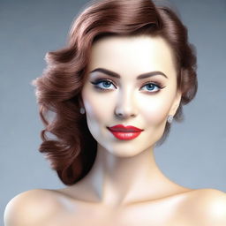 Generate a 3D image of a beautiful woman. The image should be tastefully done, highlighting her elegance and beauty.