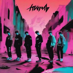 Generate an image for a new album by the band Stray Kids called 'Broken World'