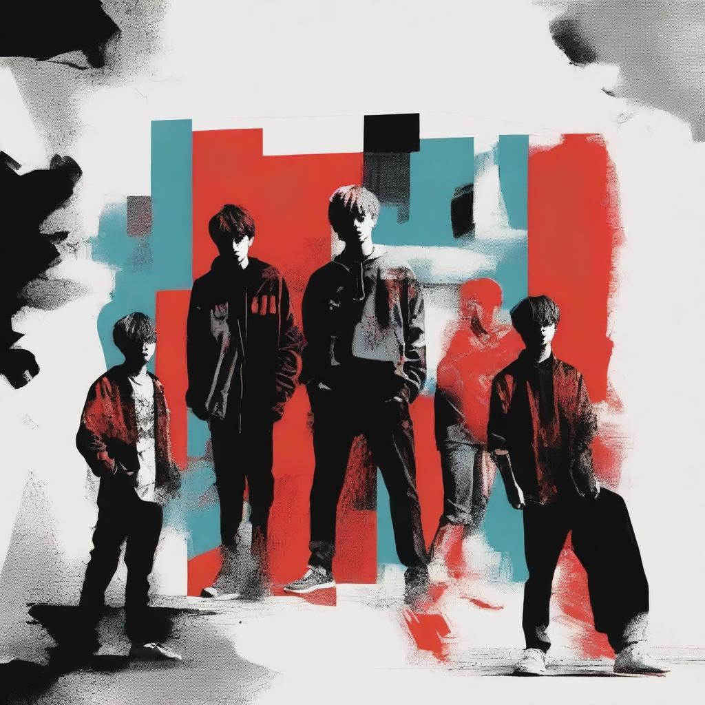 Generate an image for a new album by the band Stray Kids called 'Broken World'