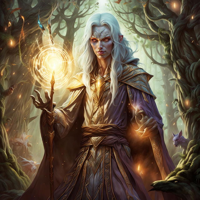 This is a high quality image of a powerful elf wizard