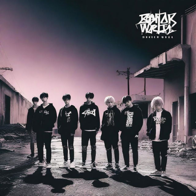 Create an image for a new Stray Kids album titled 'Broken World'