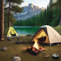 Generate high definition images of a camping scene