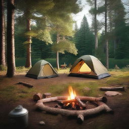 Generate high definition images of a camping scene