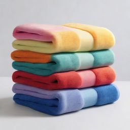 An image showcasing multicolored towels, neatly folded into towers