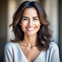 A portrait of a beautiful woman with radiant skin, sparkling eyes, and a captivating smile