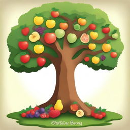 Create a high quality animated image of a tree filled with various fruits