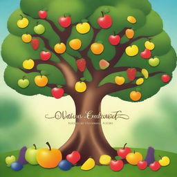 Create a high quality animated image of a tree filled with various fruits