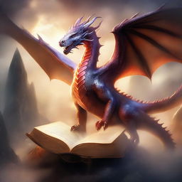 Generate a fantasy book cover featuring majestic dragons soaring through the sky, surrounded by mystical elements and symbols