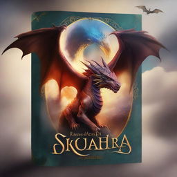 Generate a fantasy book cover featuring majestic dragons soaring through the sky, surrounded by mystical elements and symbols