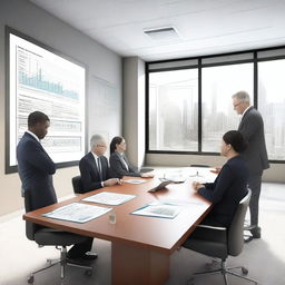 Generate a photorealistic image depicting a complex business situation