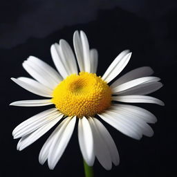 Generate an image that depicts the action of plucking the petals off a daisy, set against a smokey dark background