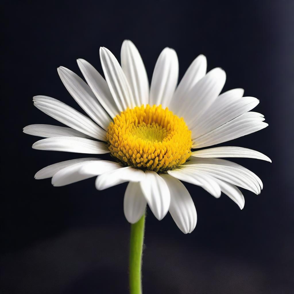 Generate an image that depicts the action of plucking the petals off a daisy, set against a smokey dark background