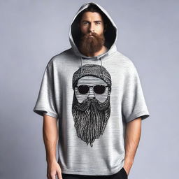 Design a T-shirt featuring a bearded man dressed in a hooded poncho