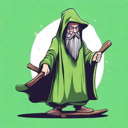 Generate an image for a T-shirt design featuring a bearded wizard