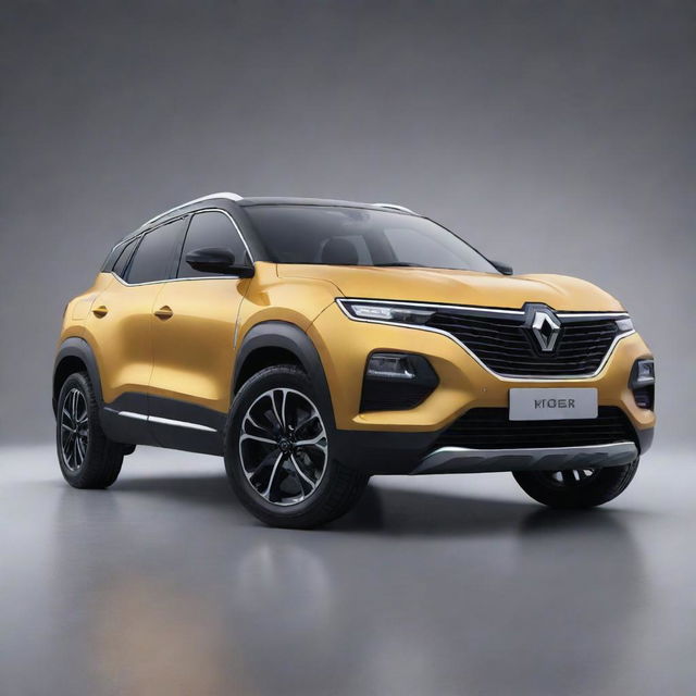 A 3D perspective viewing model of a sleek Renault Kiger, captured in high detail and realistic lighting.