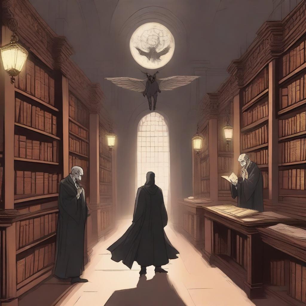 An image of a grand library, known as the Library of Souls, run by a half demon, half angel entity