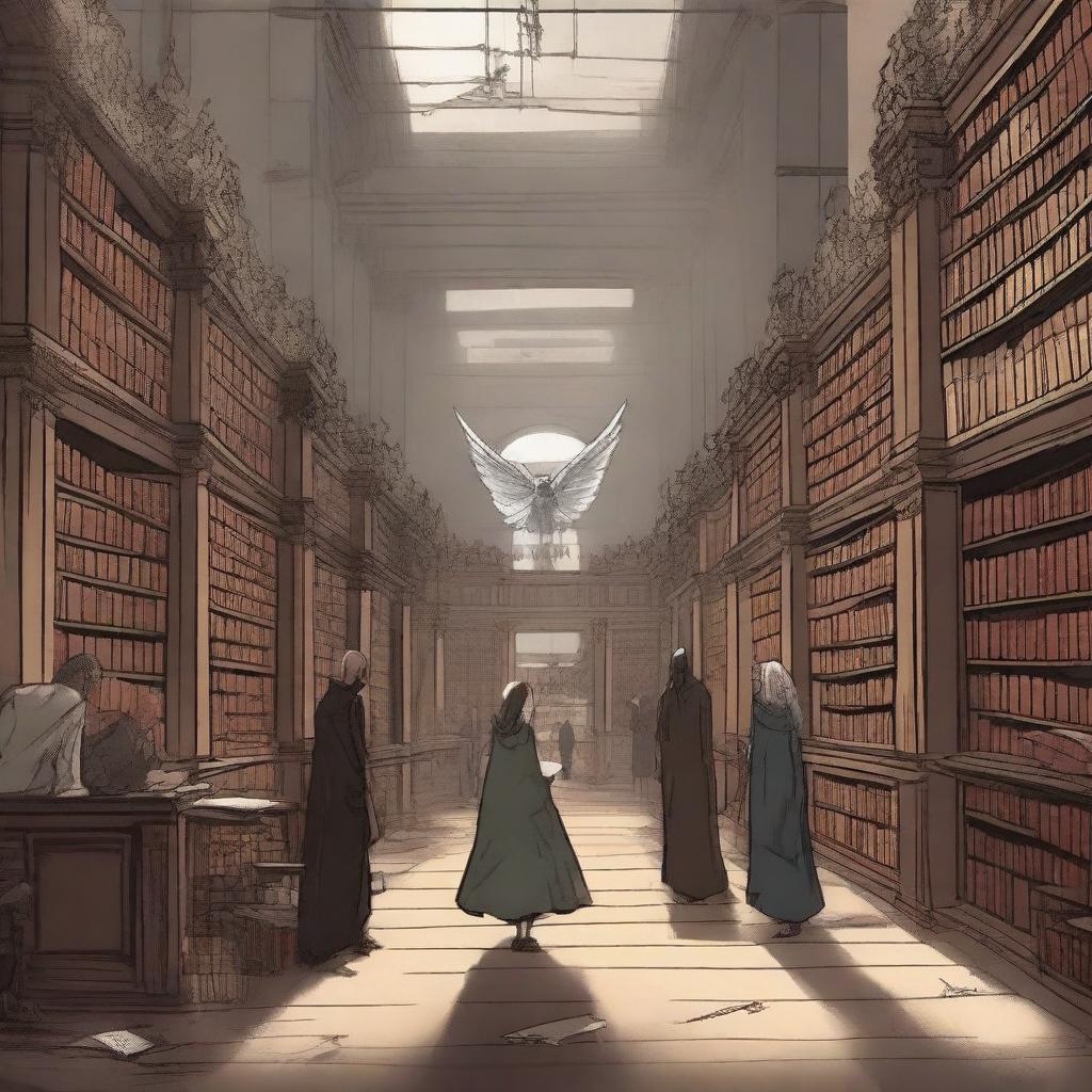 An image of a grand library, known as the Library of Souls, run by a half demon, half angel entity